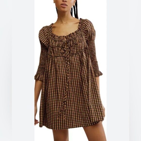 Free People Dresses & Skirts - FREE PEOPLE STAR DIP TIERED SMOCKED BUTTON FRONT COTTON DRESS LARGE